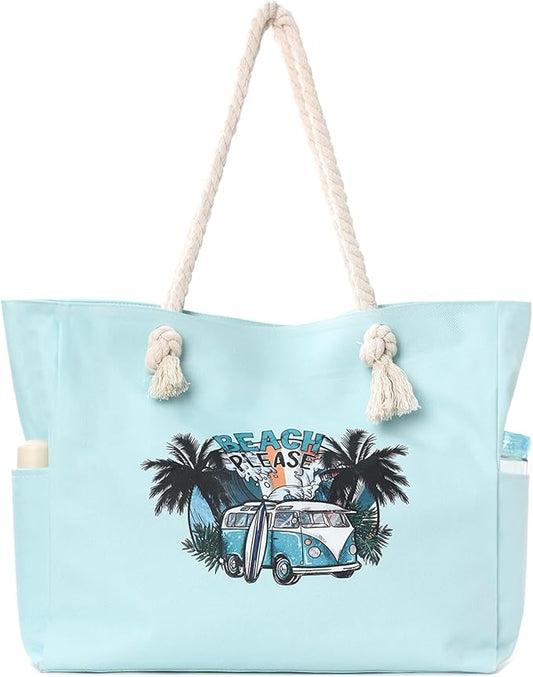 Beach Bags for Women Large Waterproof Beach Travel Tote Bags Sandproof Swim Pool Bag Canvas Zipper Big Tote