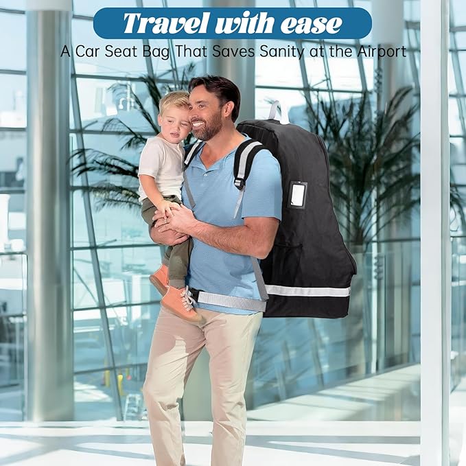 Car Seat Travel Bag Compatible with Nuna, Infant Car Seat Travel Bags for Graco, Large Padded Car Seat Backpack for Airplane, Easy to Store, Black