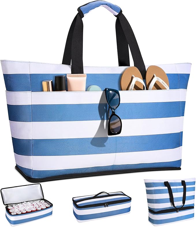 Beach Bag with Cooler, 54L Large Waterproof Sandproof Travel Tote Bag, Duffel Weekender Bag for Packing/Travel/Gym
