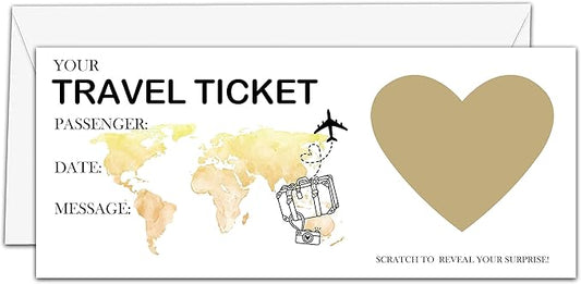 AWSICE Scratch Surprise Travel Ticket, 1 Set Make Your Own DIY Boarding Pass, Surprise Reveal Card for Holiday, Christmas, Wedding, Birthday, Anniversary, Party Supply(3.5"x8" Gold)-C001