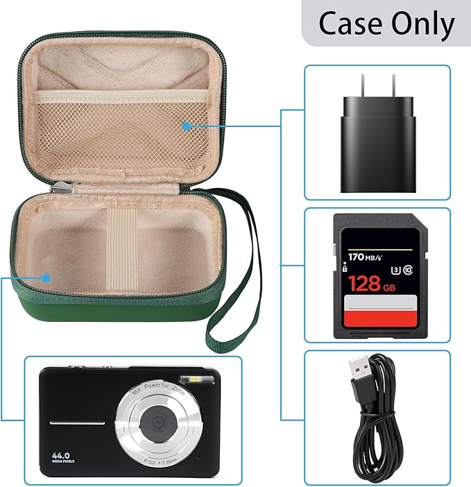 Camera Case for AbergBest 21 Mega Pixels 2.7" LCD Rechargeable HD/Kodak Pixpro/Canon PowerShot ELPH 180/190/Sony DSCW800/DSCW830 Cameras, Travel Carrying Protective Case for Digital Camera - Green
