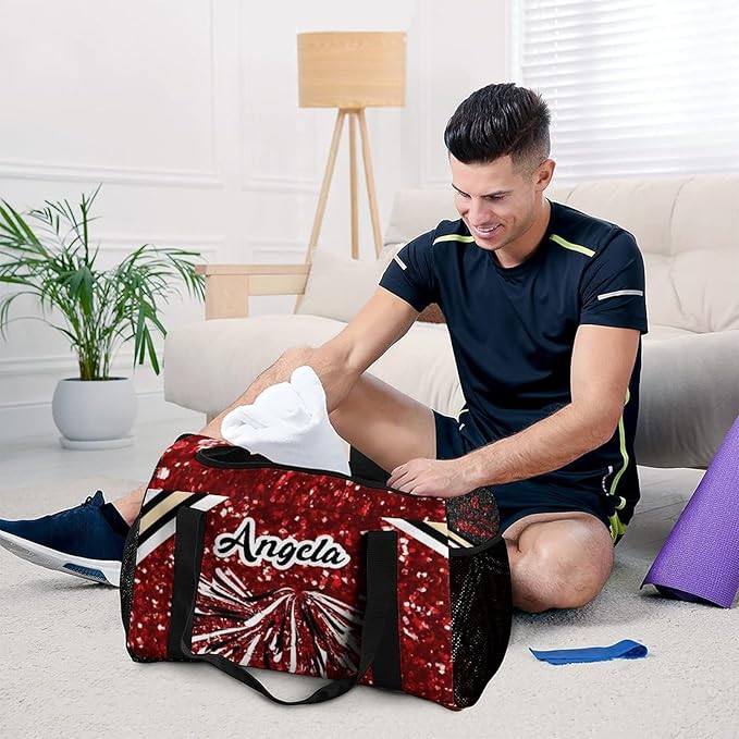 Cheer Red Maroon Glitter Sequin Print Travel Bag, Customized Duffel Bags, Overnight Bag, Personalized Gift, Workouts Gym Casual Bag, Perform Backpacks