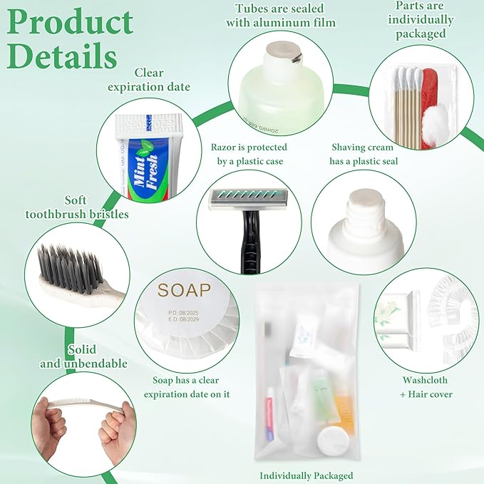 Hygiene Kit Bulk, Individually Packed, The Convenience Kit Bulk Is Fully Equipped And Clean And Hygienic, Convenience Kits Suitable For Hotel, Home, Camping, Travel (100 Sets)