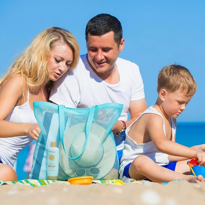 3 Pcs Mesh Beach Bags Portable Mesh Shower Beach Toy Bag With Drawstring Extra Large Tote Hanging Toiletry Bath Organizer for Camping Swimming Gym Travel