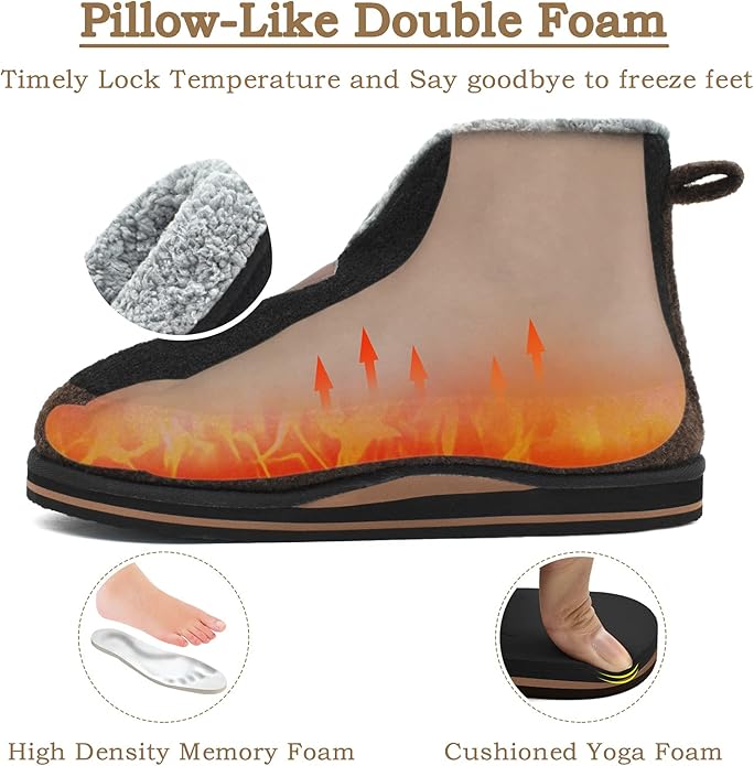 KuaiLu Mens House Slippers Booties Cozy Memory Foam Boots Warm Plush Lining Winter Felt Home Bedroom Slipper Socks Indoor Outdoor Non-Slip Shoes
