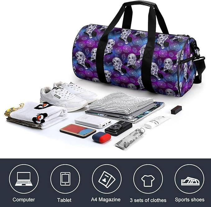 Beach Swim Bags Goth Gothic Women Art Men Women Duffle Bag Foldable Gym Bag Lightweight Travel Sports Bags for Men and Women