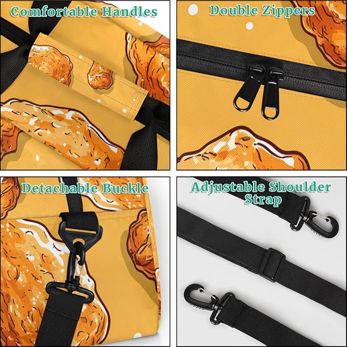 Cartoon Style Fried Chicken Kids-Duffel-Bags Gymnastics Dance Bag Carry-On Overnight Travel Gym Lightweight Dance Sports Bags For Girls Boys Kids，