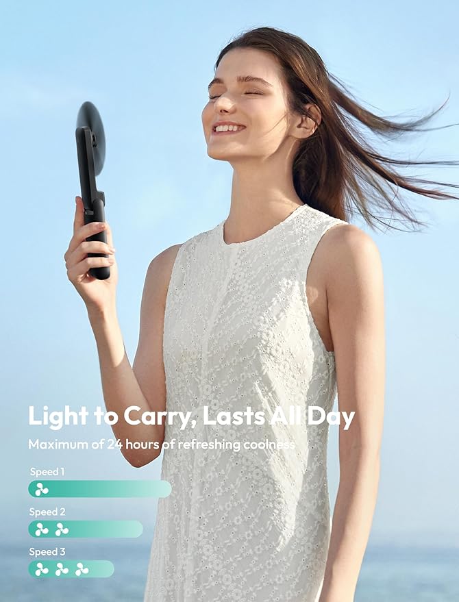 Aecooly Slim Portable Fan, Thin Handheld Fan, USB Rechargeable Mini Personal [24H Max Cooling Time], Battery Powered Small Foldable Pocket for Travel, Summer, Gifts for Women&Men, Girls -Black