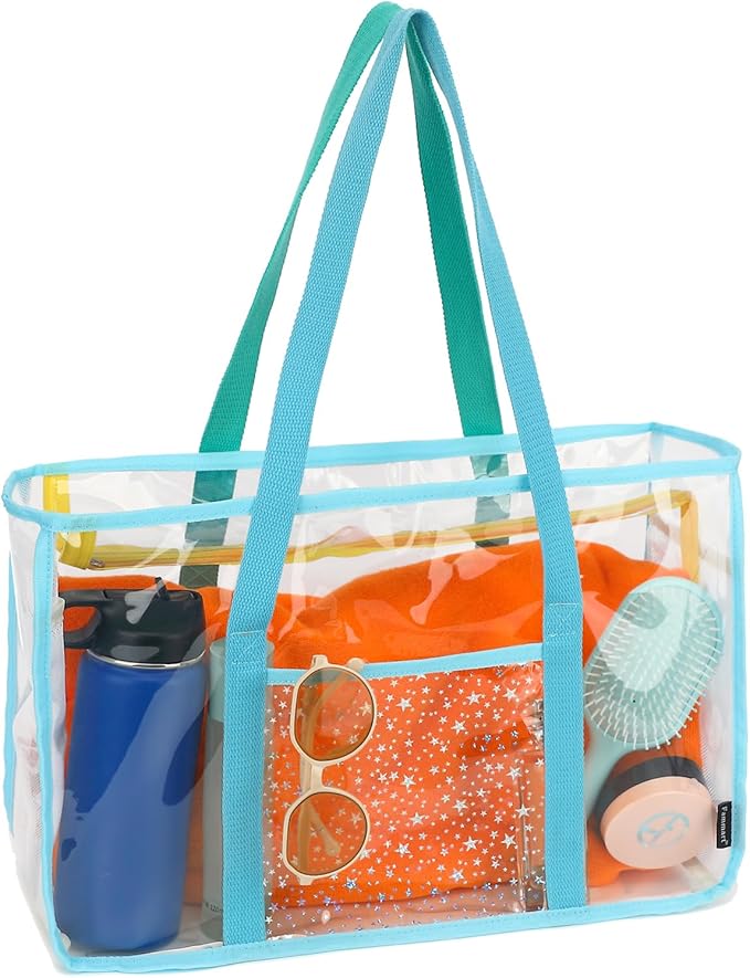 Clear Beach Bag for Women, Large Pool Tote Cruise Vacation Essentials - Zipper Closure, Waterproof, Sandproof