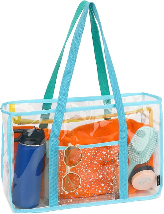 Clear Beach Bag for Women, Large Pool Tote Cruise Vacation Essentials - Zipper Closure, Waterproof, Sandproof