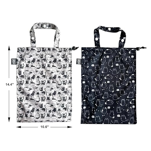 2 Pack Leakproof Car Trash Bags Detachable Waterproof Garbage Bags with Drawstring Hanging Organizer for Back Seat & Travel Cute Cats Design