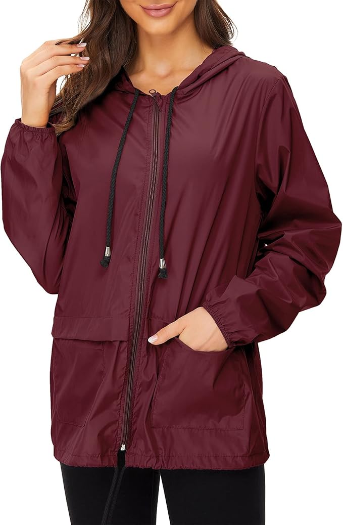 Zando Lightweight Rain Jacket Women Waterproof - Raincoat for Women Packable Rain coat Hooded Windbreaker for Travel Outdoor