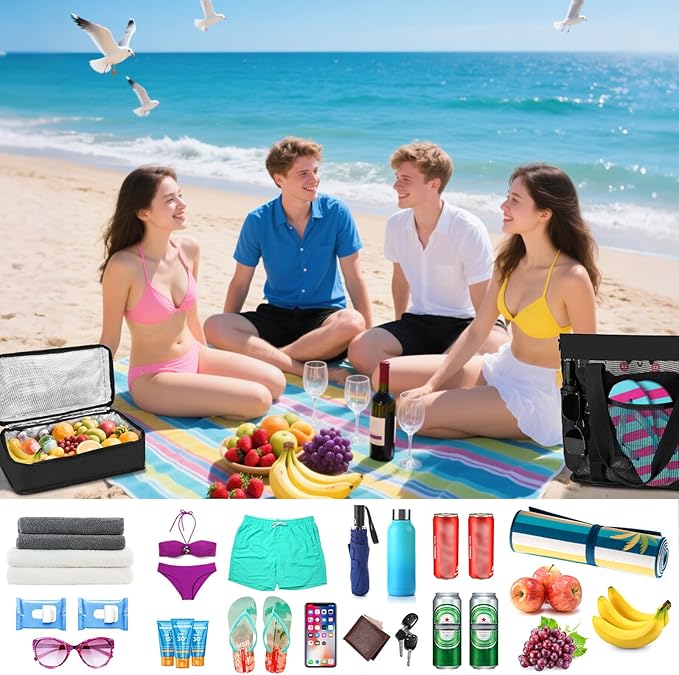 SelfTek Beach Tote Bag with Cooler compartment, Waterproof Sandproof Daily Pool Swim Travel Essentials