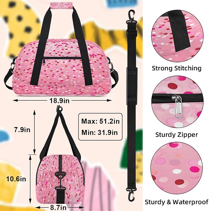 Sports Duffel Bags, Pink Sequins Water-Resistant Gym Duffle Bag for Men Women, Lightweight Weekender Overnight Bag for Fitness, Workout, Travel