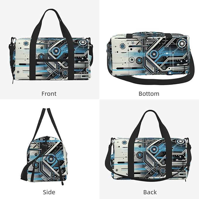 Cool Technology Print Gym Bag with Shoe Compartment for Women Men, 17.7in Sports Duffle Weekender Tote, Overnight Travel Duffel Bag Carry On