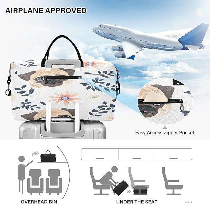 Pug Pattern Travel Duffle Bag Gym Yoga Carry on Bags for Men Women Weekender Bag