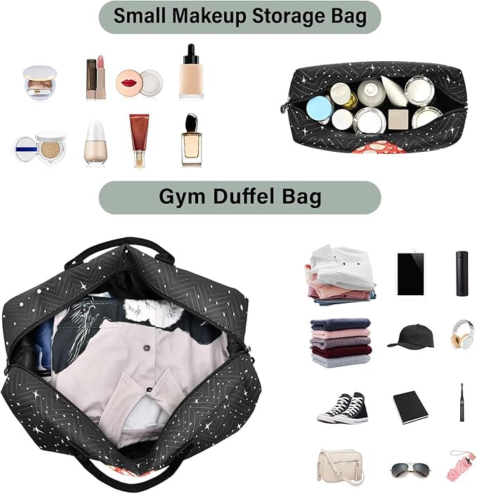 Mushroom Quilted Travel Bags Weekender Duffle Bags With Toiletry Bag Carry on Overnight Duffels Yoga Gym Bag for Airplanes Business Sports