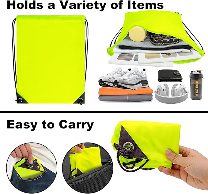 2PCS Drawstring Bags Bulk, String Backpack for Men Women, Cinch Bag Draw String Back Bag for Gym, Sports, Travel (2, Bright Yellow)