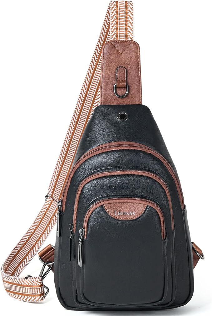 10L Crossbody Sling Bag for Women Men Anti Theft Cross Body Fanny Pack Belt Bag Purse Gifts for Women Faux Leather, Black Brown