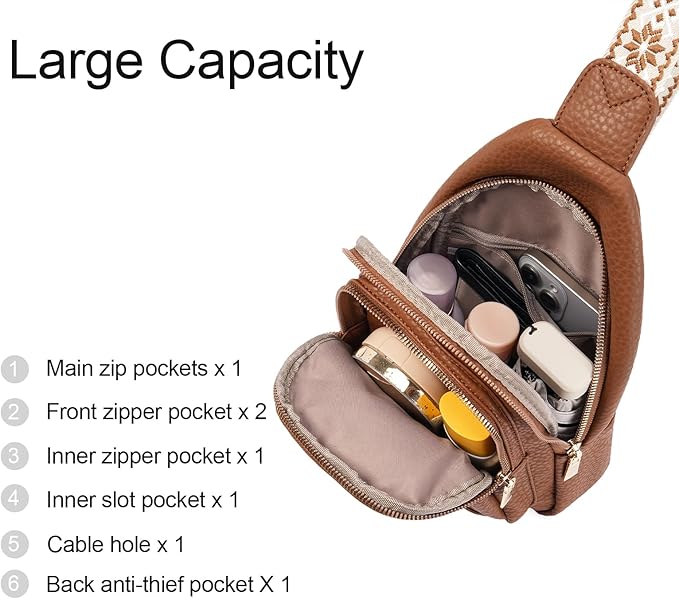 GAEKEAO Sling Bag for Women Crossbody Bags Fanny Pack Vegan Leather Chest Bag Travel Shoulder Belt Purse Backpack Gifts