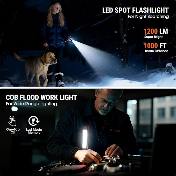 EDC Flat Flashlight Rechargeable, 1200 Lumens USB-C Pocket Flashlight with Clip, 9 Modes Magnetic Waterproof Small Flash Light for Camping, Work, Repair & Emergencies (Black, 2PCS)