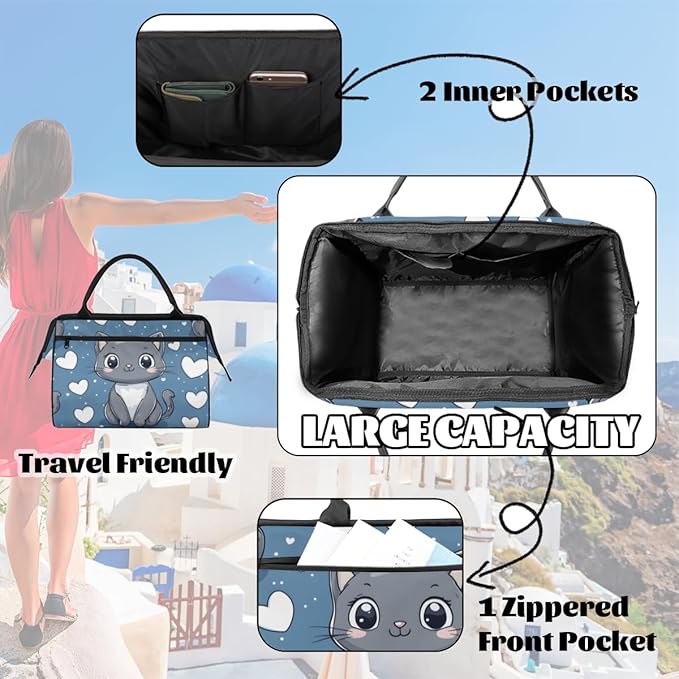 Cute Cat Design Overnight Weekender Bag for Women Men Travel Duffel Bags Waterproof Luggage Carry on Sports Yoga Gym Bag