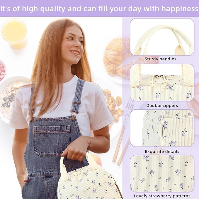 LEDAOU Lunch Box for Women Insulated Lunch Bag Cute Lunchbox Compact Cooler Thermal Reusable Lunch Tote for Work School Picnic Travel
