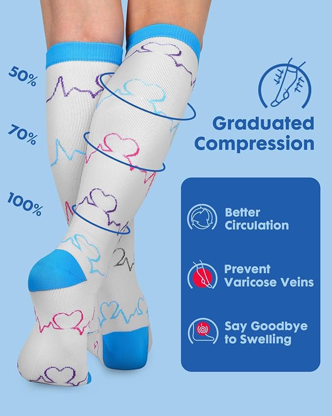 2Packs Compression Socks for Women - 15-20 mmHg Graduated Circulation Support for Nurses, Athletes and Travel