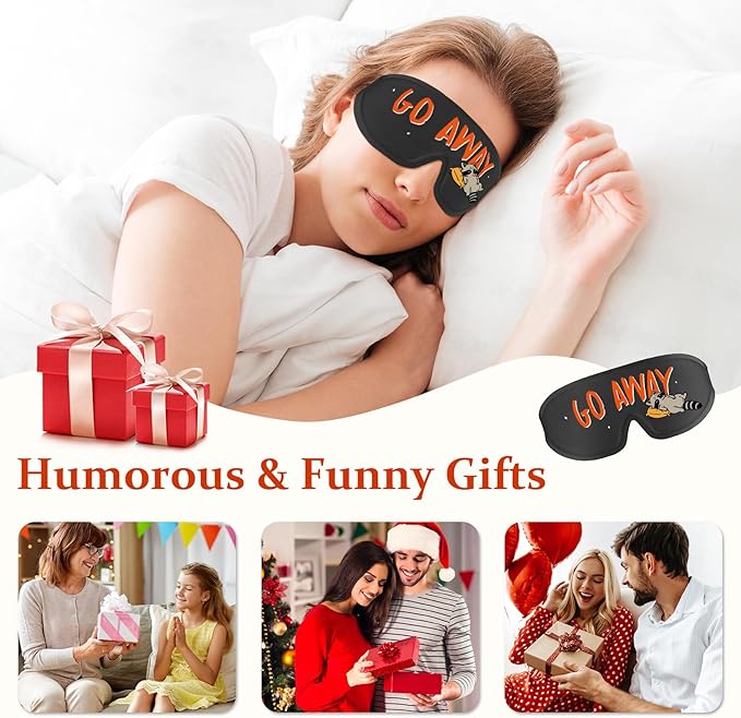 Funny 3D Zero Pressure Sleep Eye Mask for Men Women Side Sleeper, Adjustable Blackout Soft Breathable Eye Masks for Travel Nap Night Sleep, Humorous Gift Stocking Stuffers (GO Away)