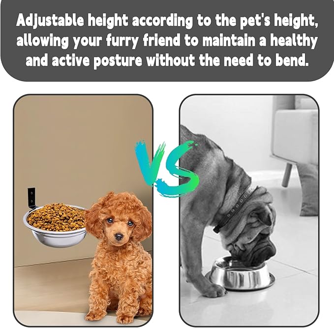 Wall Mounted Dog Bowls-2 * 46 Oz, 304 Stainless-Steel Raised Adjustable Height Dog Food and Water Bowls, Elevated Pet Comfort Feeding Bowl for Medium Large Dogs Cats
