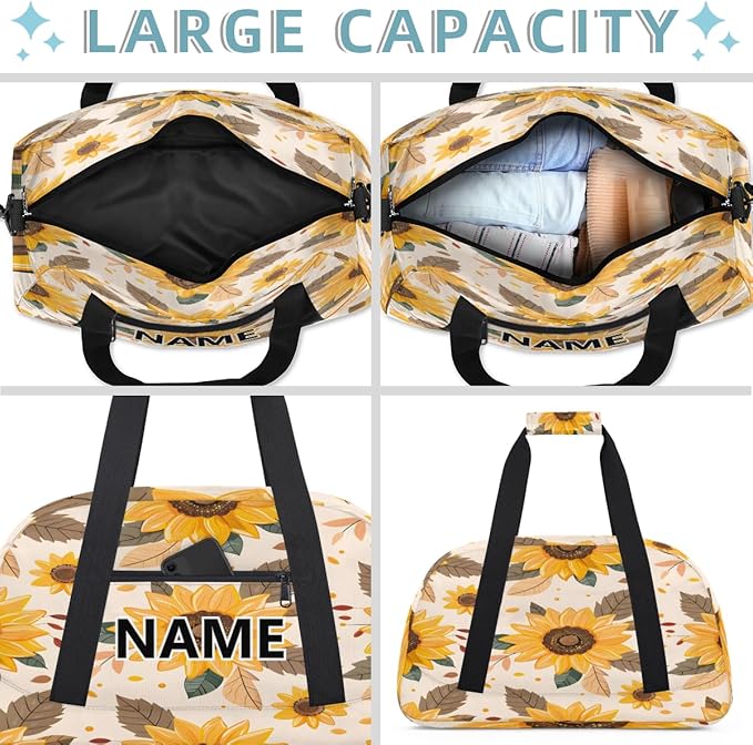 Sunflower Mini Gym Bag 18 inch for Women Men Waterproof Custom Flowers Travel Duffel Bag Carry On Overnight Tote Nurse Bag for Work Fitness Hiking