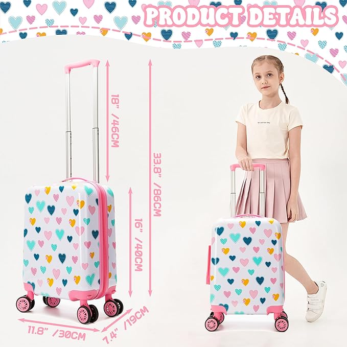 Kids Luggage Set 2 piece Kids Suitcase with Spinner Wheels 16" Childrens Luggage for Girls With Wheels Hard Shell Luggage Sets Airline Approved