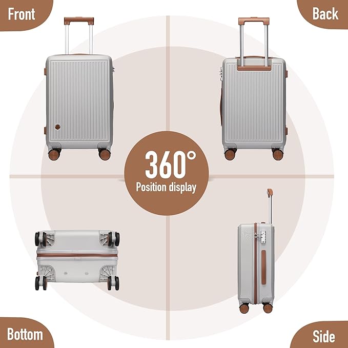 Luggage Sets with Spinner Wheels, 3 Piece Suitcase Set for Women,Hardside Luggage set Clearance with TSA Lock,Hard Shell Rolling suitcase,Hard Case for Travel(Silvery, 3PCS Set)