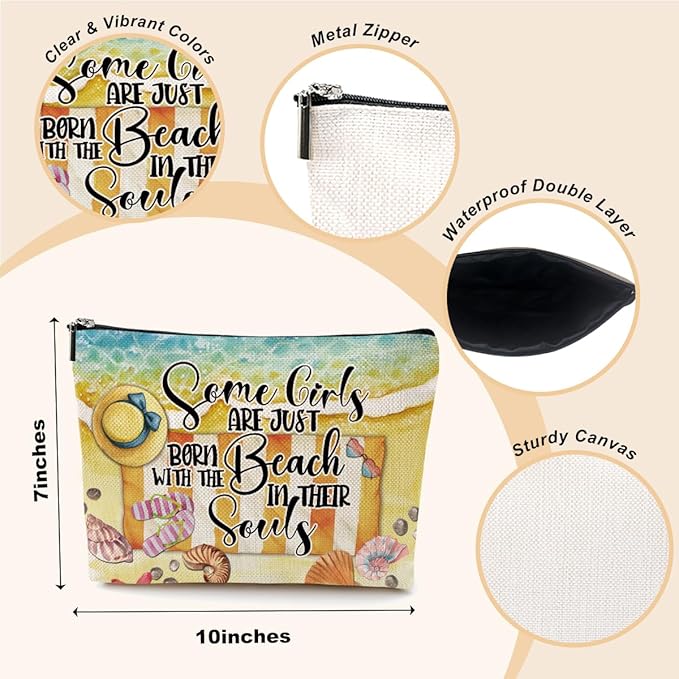 Funny Beach Gifts for Women Cosmetic Bag Vacation Ocean Beach Themed Gift for Her Nurse Sister Mom Aunt Makeup Bag Girls Trip Gifts Travel Stuff Necessities Birthday Christmas Friendship