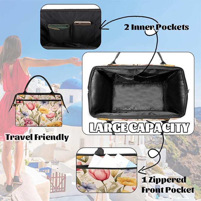 Travel Duffel Bag, Spring Summer Colored Flower Waterproof Sports Gym Duffle Bag, Large Capacity Weekender Carry On Overnight Bags for Women Men