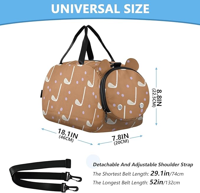 VIGTRO Golf Clubs Purple Dots Pattern Kids Overnight Travel Duffel Bag Sport Gym Bag for Boys Girls with Shoe Compartment, Carry On Weekender Luggage Bag for Dance Swim Yoga