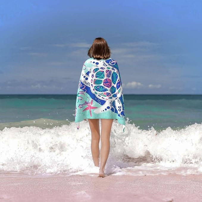 Cute Sea Turtle Beach Towel for Men/Adults, Personalized Microfiber Beach Towels Bulk, Quick Dry Beach Towel for Pool, Lightweight Bath Towels Oversized Clearance 30"x 60"