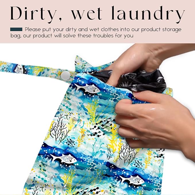 Wet Bag for Swimsuit, Beach Travel Essentials Wet Dry Bag, for Sunscreen Toiletry Dirty Clothes Yoga Gym Diaper, Friends Summer Beach Vacation Gifts. fish seaweed