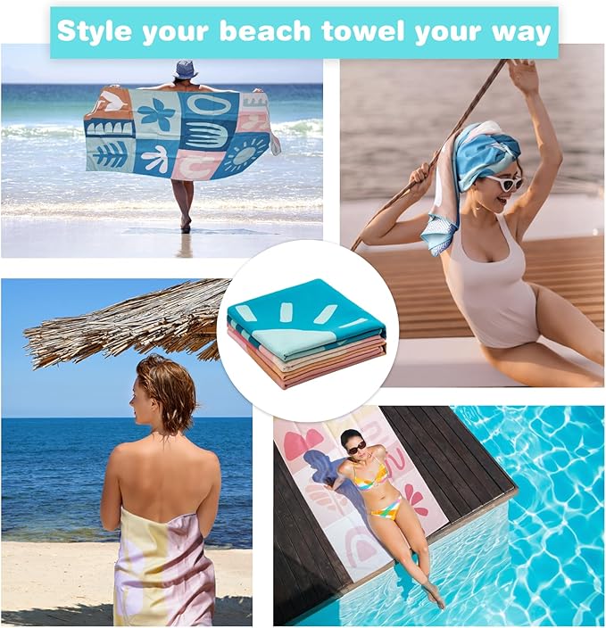 PY SUPER MODE 2 Pack Beach Towel - 75 x 35 inches Quick Dry Microfiber Beach Towels Oversized, Lightweight Soft and Absorbent Suitable for Swimming Pool Camping for Kids & Adults