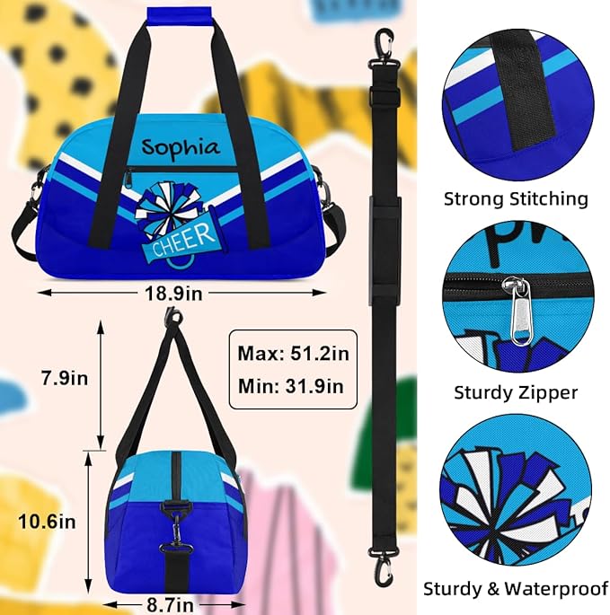 Personalized Blue Cheer Bag for Cheerleaders, Custom Sport Gym Bag Dance Bag Travel Duffle Bag Cheerleading Gifts for Women