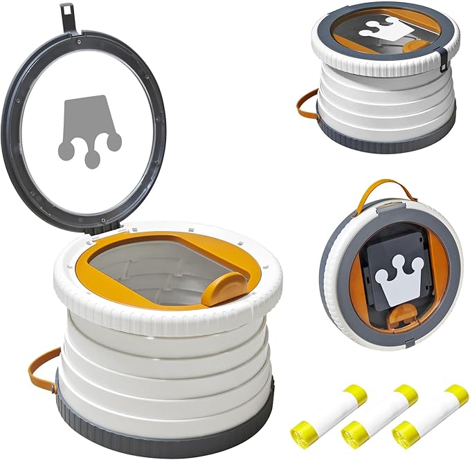 Portable Potty Chair for Toddlers with Splash-Proof Design, Foldable Travel Potty with Bag & 30 Refills - Kids Toilet for Car, Camping, Indoor - Easy Clean Baby Potty Training Seat (Transparent-Gray)