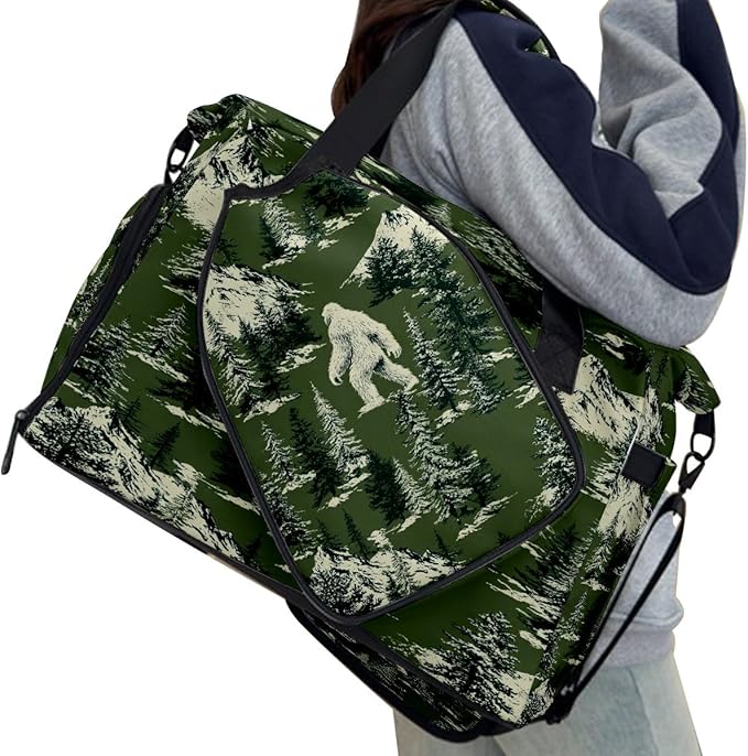 Mysterious Yeti Green Gym Bag for Women & Tennis Bag, Large Sports Duffel Bag Waterproof with Ventilated Shoe Compartment & Front Racket Sleeve, Lightweight Travel Weekender Overnight Bag