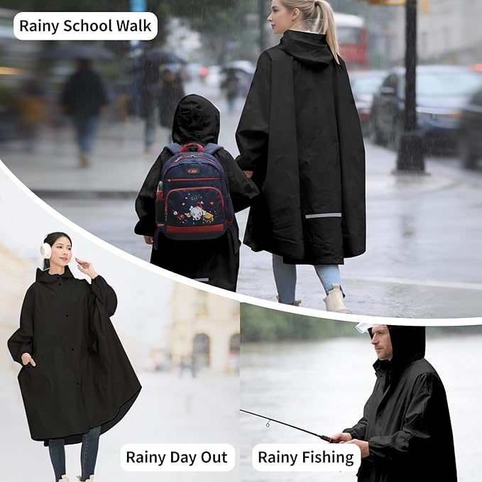 Ultra-Wide Rain Poncho for Adults, Waterproof EVA Cape with Sleeves, Reusable Lightweight