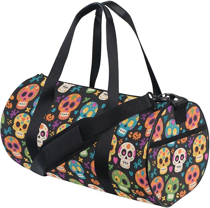 MNSRUU Sports Duffel Bags, Skull Black Athletic Gym Bag Overnight Workout Travel Tote Luggage for Men Women Yoga
