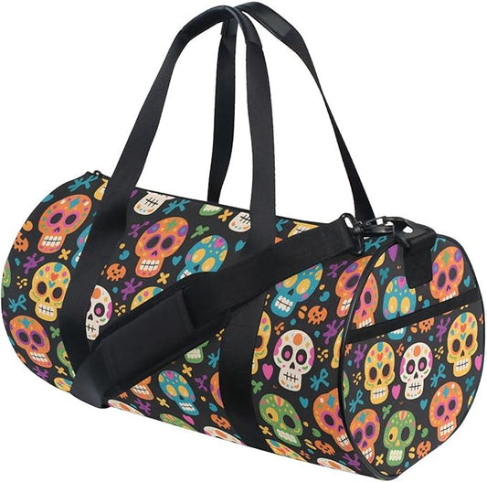 MNSRUU Sports Duffel Bags, Skull Black Athletic Gym Bag Overnight Workout Travel Tote Luggage for Men Women Yoga