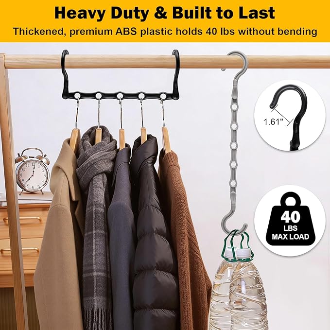 Closet Organizers and Storage, 8 Pack Stronger Space Saving Hangers for 40 Clothes, College Dorm Room Essentials for Guys Girls, Clothes Hanger with 5 Holes, Closet Storage, Magic Home Organization