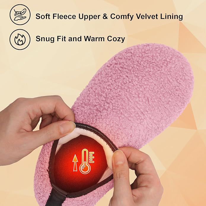QFH Womens & Mens Cozy House Slippers - Portable Travel Shoes with Flexible Rubber Sole & Soft Velvet Lining