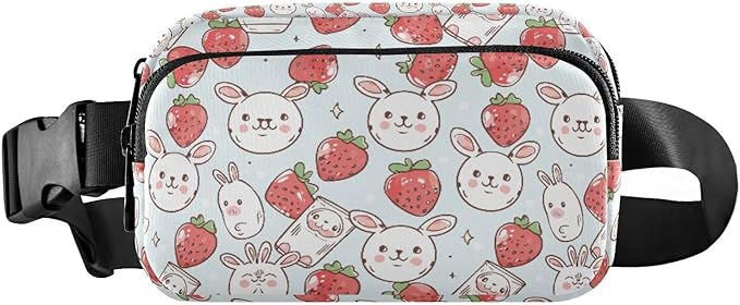 Kawaii Strawberry Bunny Rabbit Fanny Pack for Women Men Water Resistant Fashion Waist Packs with Adjustable Strap Belt Bag for Travel Workout Jogging Hiking 21219147
