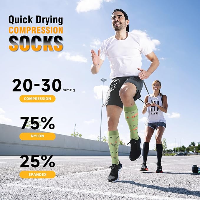 bropite Flora Compression Socks for Women & Men-Knee high 6 Pairs 20-30mmhg Support Running Nurse Travel