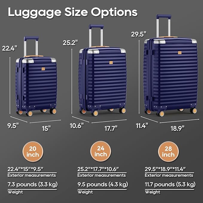 Joyway Luggage Set 3-Piece PP Hardshell Luggage with TSA Lock & Spinner Wheels – Lightweight Suitcase Set with Corner Protectors for Effortless Travel